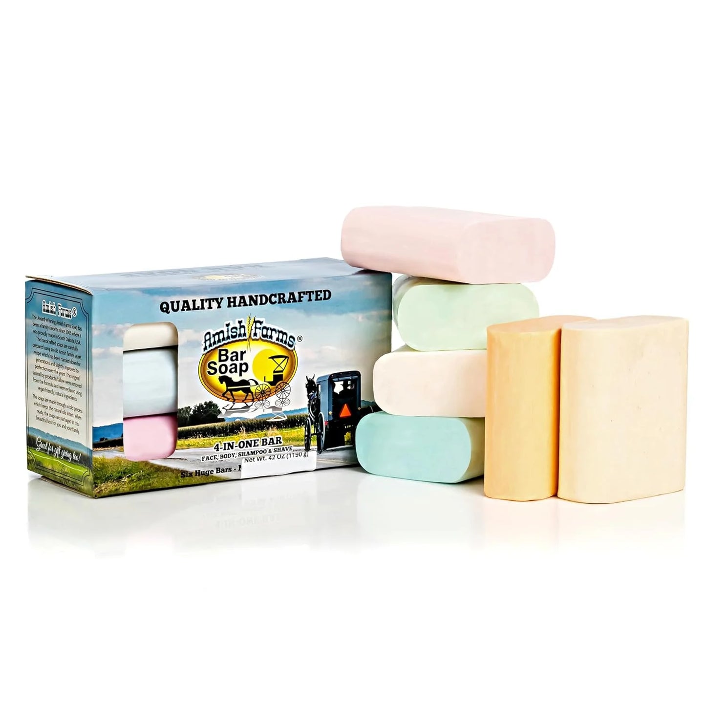 Amish Farms Paraben-Free, Hypoallergenic Moisturizing Bath Bars for Sensitive Skin with Natural Bentonite Clay - Made in USA (6 Pack)