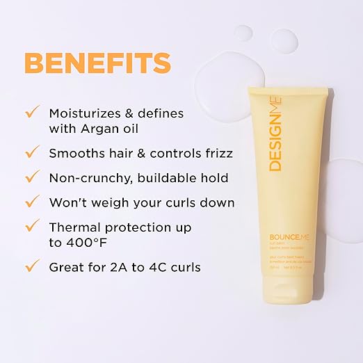 Design.Me BOUNCE.ME Curl Balm and Cream for Curly Hair with Nourishing Argan Oil | Wave, Coil, and Curl Defining Cream | Sulfate Free and Paraben Free (8.5 Fl Oz)