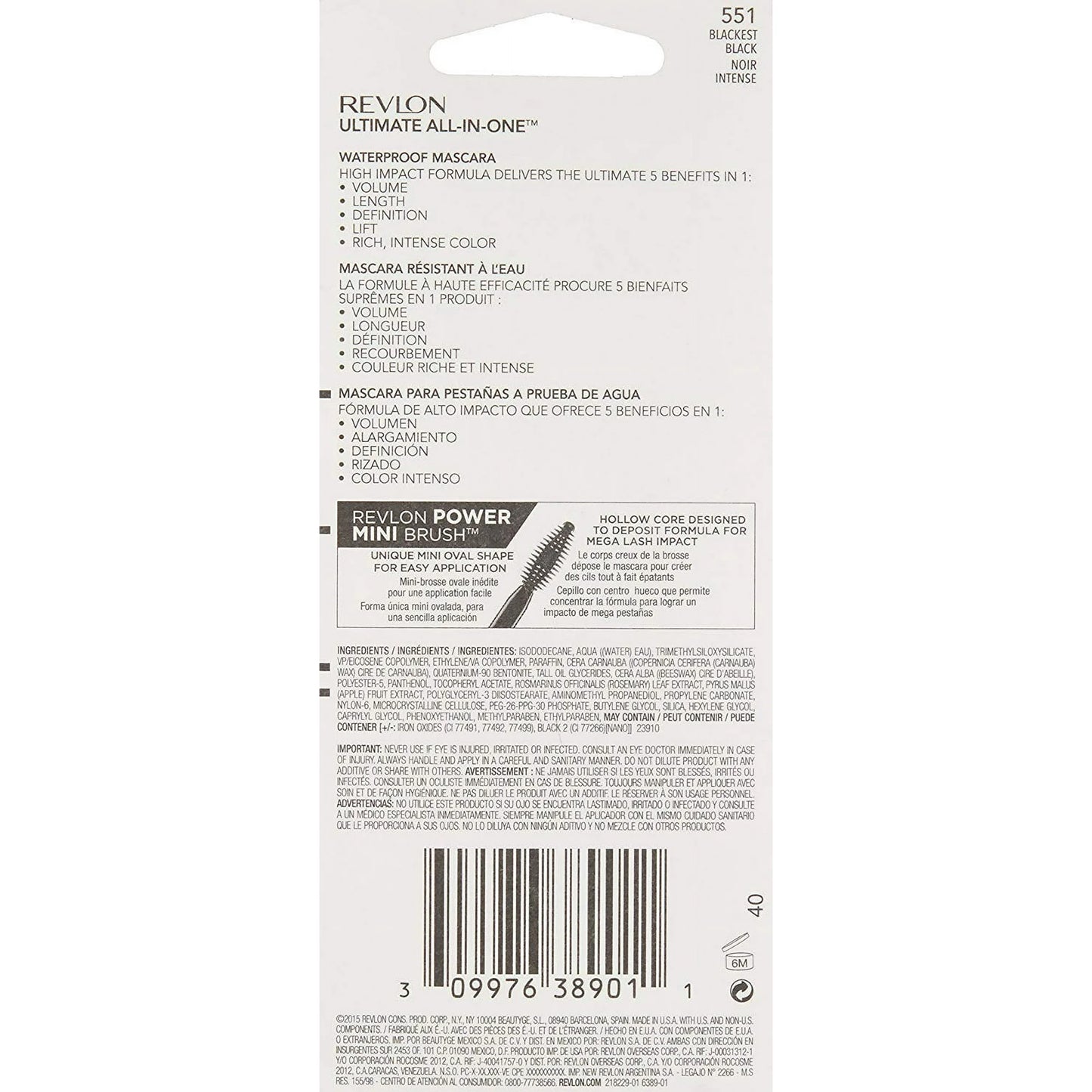 Revlon Ultimate All-in-One Mascara, Waterproof Blackest Black