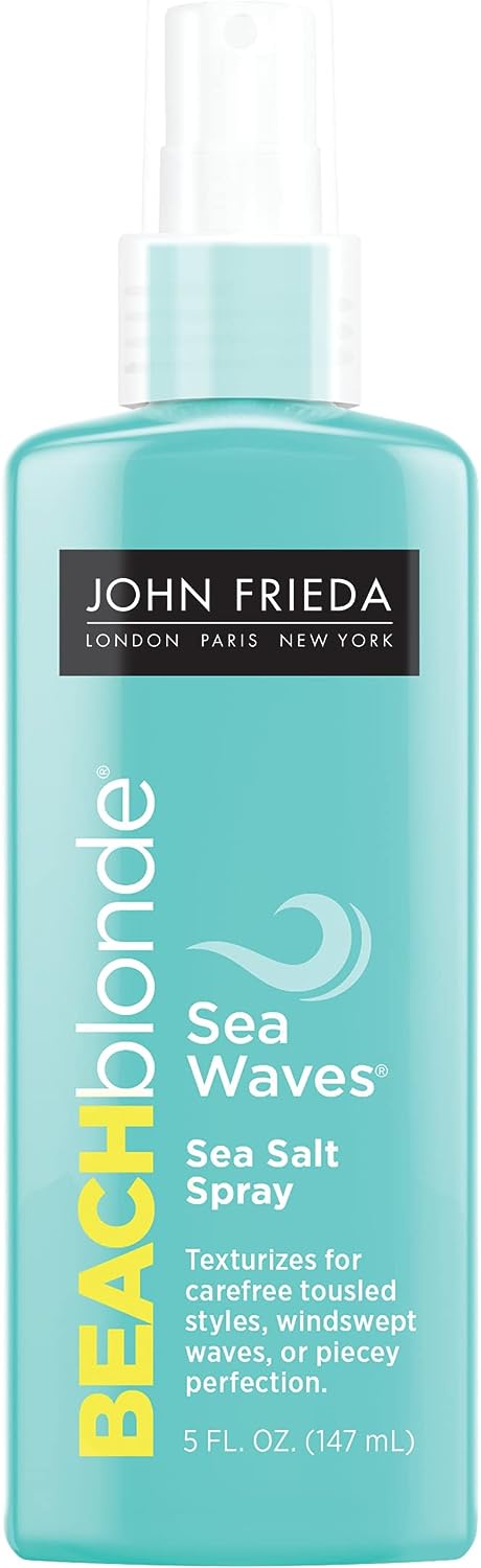 John Frieda Beach Blonde Sea Waves Salt Spray, Wave Texturizing Spray, with Natural Sea Salt to Enhance Wavy Hair for Tousled Volume, 5 Ounce